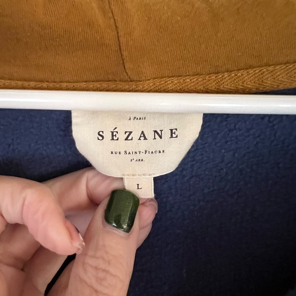 Sezane Timeo Blue and Brown Colorblock Hoodie 100% Cotton - Picture 2 of 10